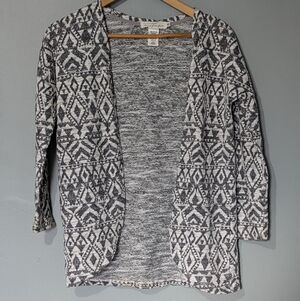 H&M LOGG Black and White‎ Geometric Open Front Youth 8-10 Cardigan